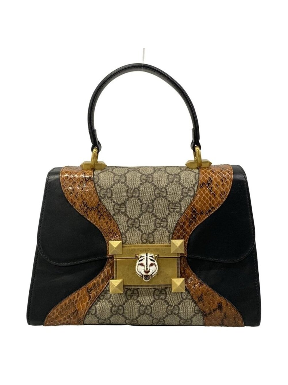 Gucci Handbag GG Plus Supreme Ojiride Black Brown Multi Leather